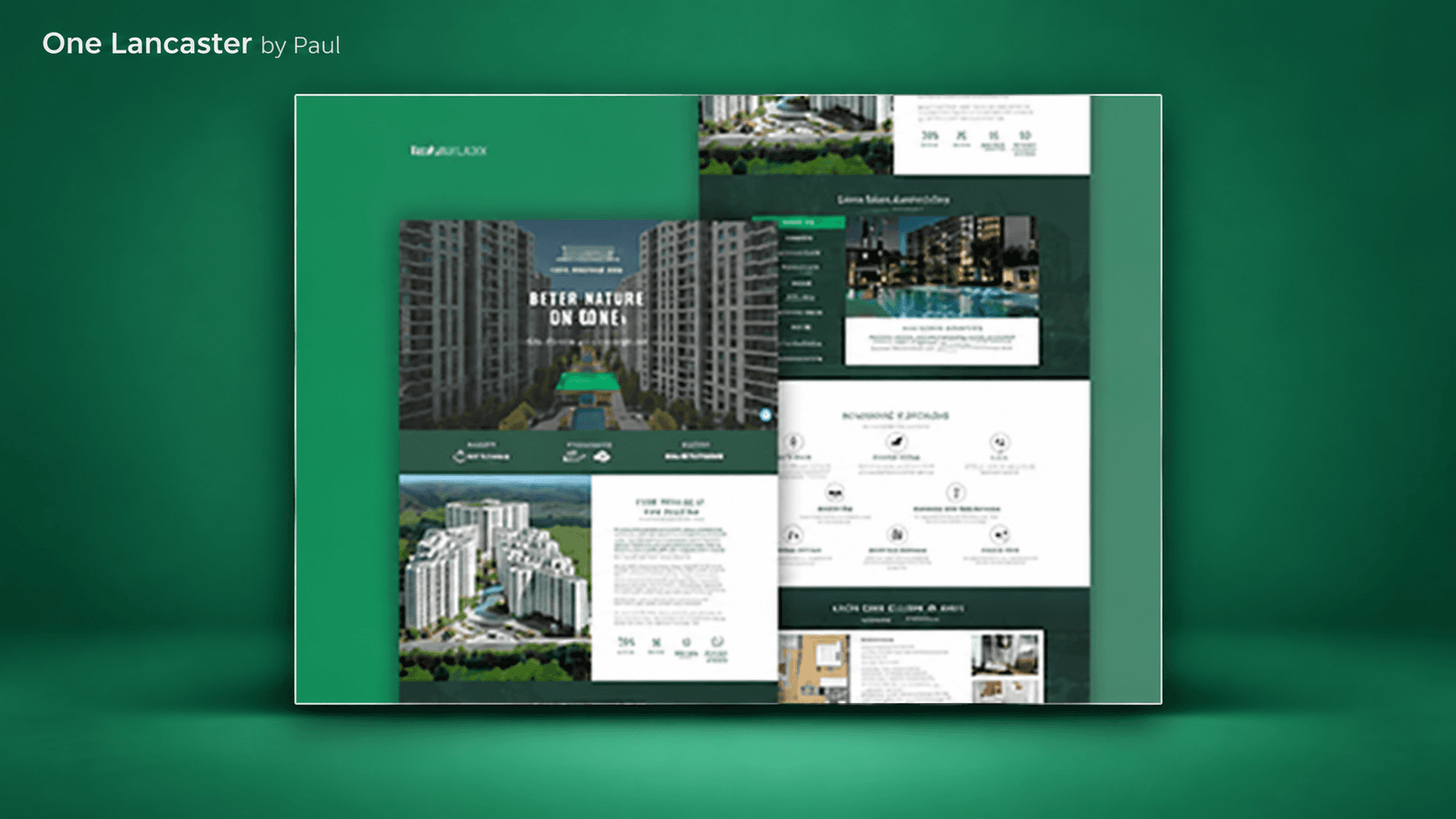 One Lancaster real-estate website presentation framed on an emerald background.